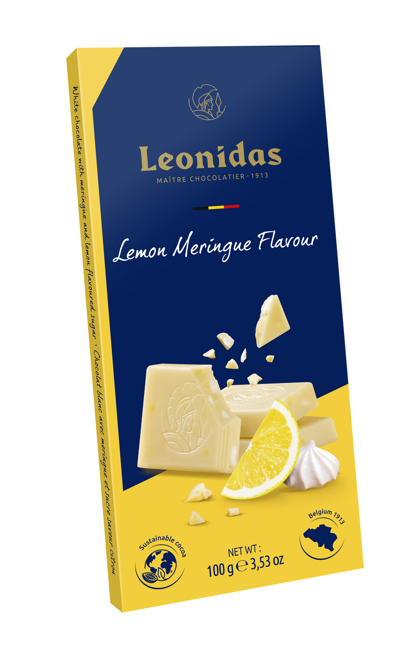 Tabletă Lemon Meringue, ciocolată albă cu bezea și zahăr aromat de lămaie, 100grame