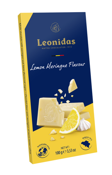 Tabletă Lemon Meringue, ciocolată albă cu bezea și zahăr aromat de lămaie, 100grame