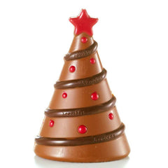 Brad Leonidas - figurină în formă de brad de Crăciun din ciocolată cu lapte, în trei culori, fără ulei de palmier și cu unt de cacao pur 100%.