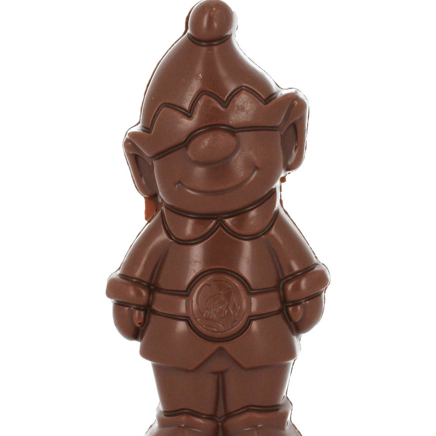 Christmas Elwin Elf - figurină în formă de spiriduș Elf din ciocolata cu lapte, fără ulei de palmier și cu unt de cacao pur 100%.