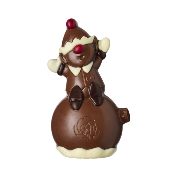 Christmas Elwin Elf - figurină în formă de spiriduș Elf pe un glob din ciocolata cu lapte, în patru culori, fără ulei de palmier și cu unt de cacao pur 100%.