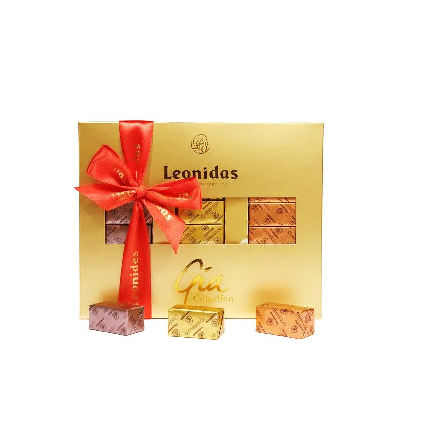 Cutia Gia Leonidas conține o selecție de 36 de praline Gia (Gianduja, Giamanda,Giantina). Cutia Gia este perfectă pentru a fi oferită cadou iubitorilor de arome pralinate, cu creme de alune de pădure