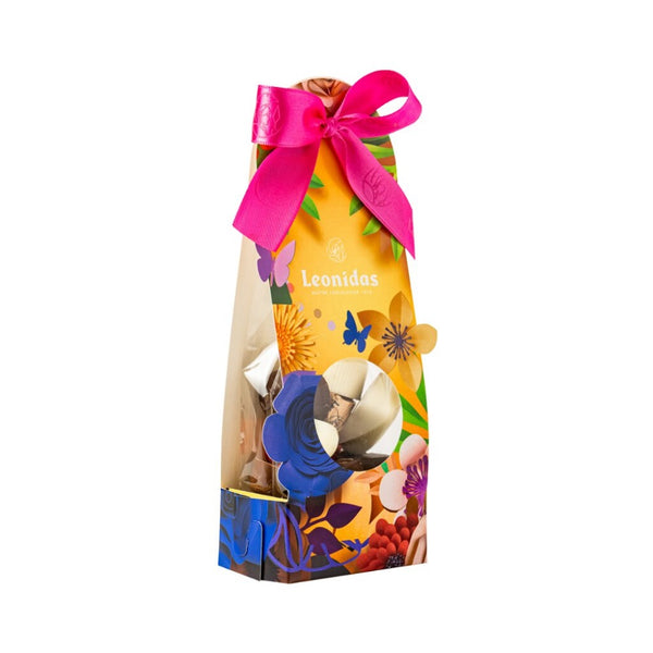Cutie cadou cu praline Leonidas cu design floral si culori vibrante