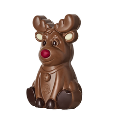 Figurină ren Leonidas din ciocolată cu lapte, în patru culori, fără ulei de palmier, cu 100% unt de cacao. 