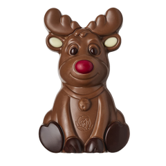 Figurină ren Leonidas din ciocolată cu lapte, în patru culori, fără ulei de palmier, cu 100% unt de cacao. 