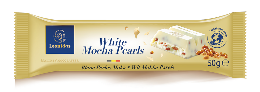 Baton ciocolată albă cu perle crocante de cafea mokka, 50 grame